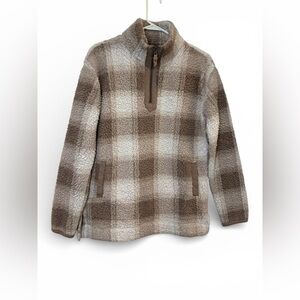 Maurices Brown and Cream Checkered Sherpa Pullover